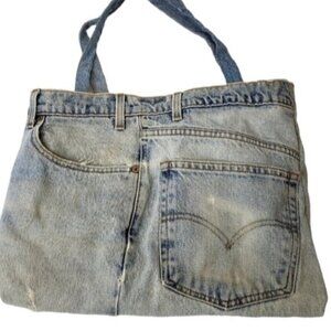 Upcycled Denim Shoulder Bag ARK Slight Distressing Baseball Theme